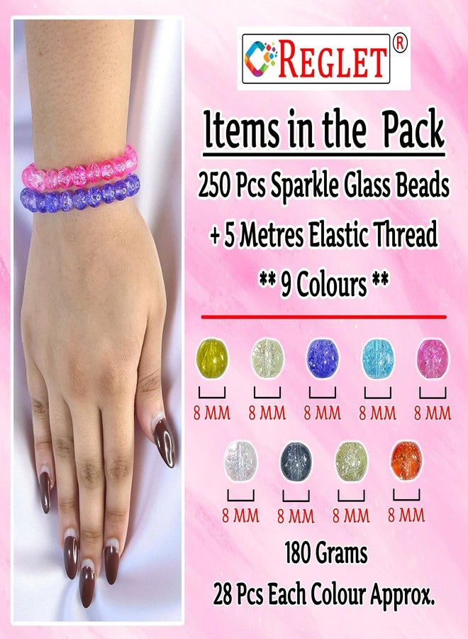 REGLET 250 Pcs Single Shade Sparkle Glass Beads for Bracelet Making Kit - Beads for Jewellery Making Kit - Bead Bracelet Making - Crystal Bead - Beads for Craft - 8mm - Image 2