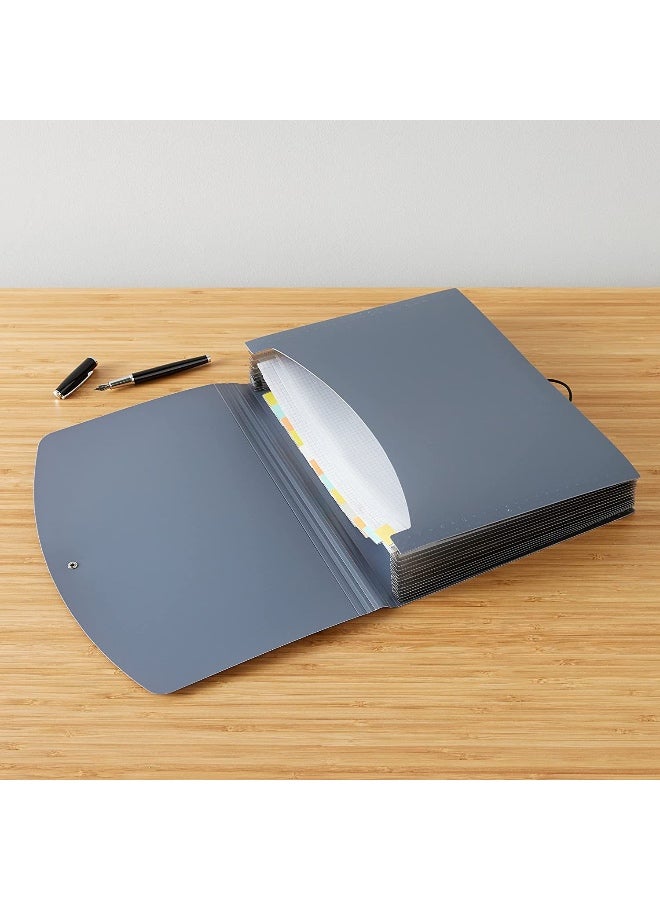 Expanding File Organizer Folder, 13-Pocket Accordion File Folder with Tabs & Elastic Closure – A4 Document Holder for Home, School, Office, and Travel (1 Pcs Grey/Transparent) - Image 4