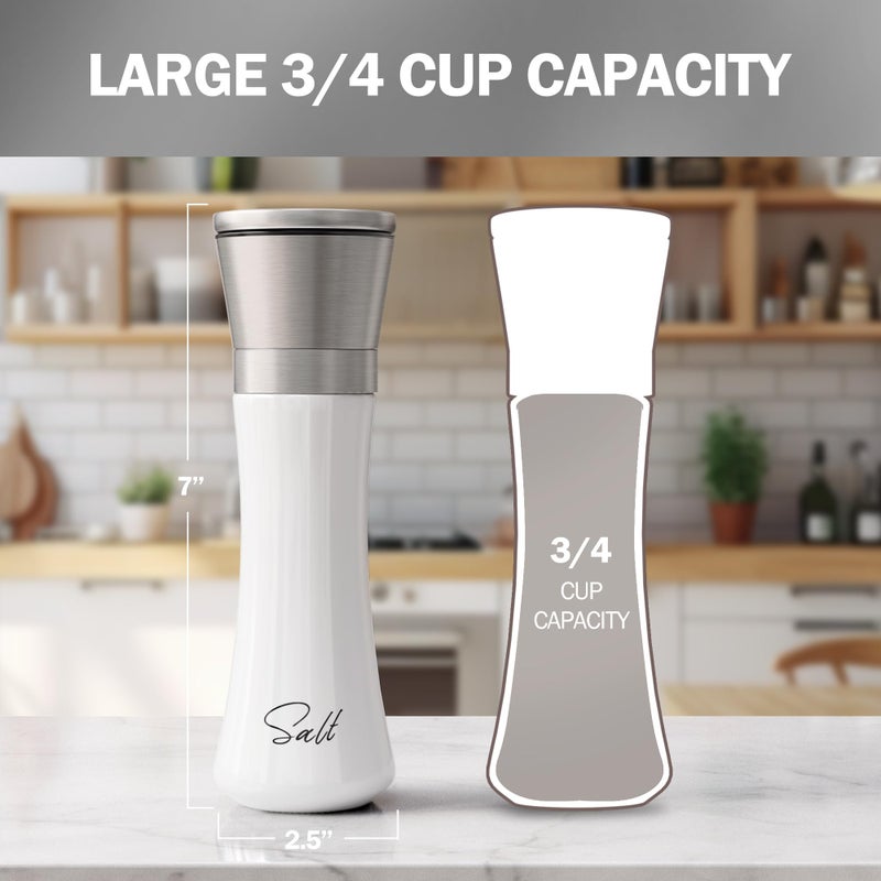 HOME EC Stainless Steel Salt and Pepper Grinder Set of 2 - Adjustable Ceramic Sea Salt Grinder & Pepper Grinder - Glass Salt and Pepper Shakers - Pepper Mill & Salt Mill W/Funnel - Black and White - Image 2