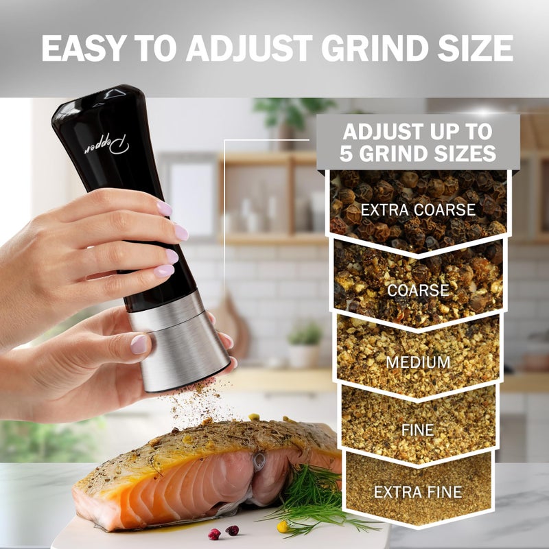 HOME EC Stainless Steel Salt and Pepper Grinder Set of 2 - Adjustable Ceramic Sea Salt Grinder & Pepper Grinder - Glass Salt and Pepper Shakers - Pepper Mill & Salt Mill W/Funnel - Black and White - Image 3