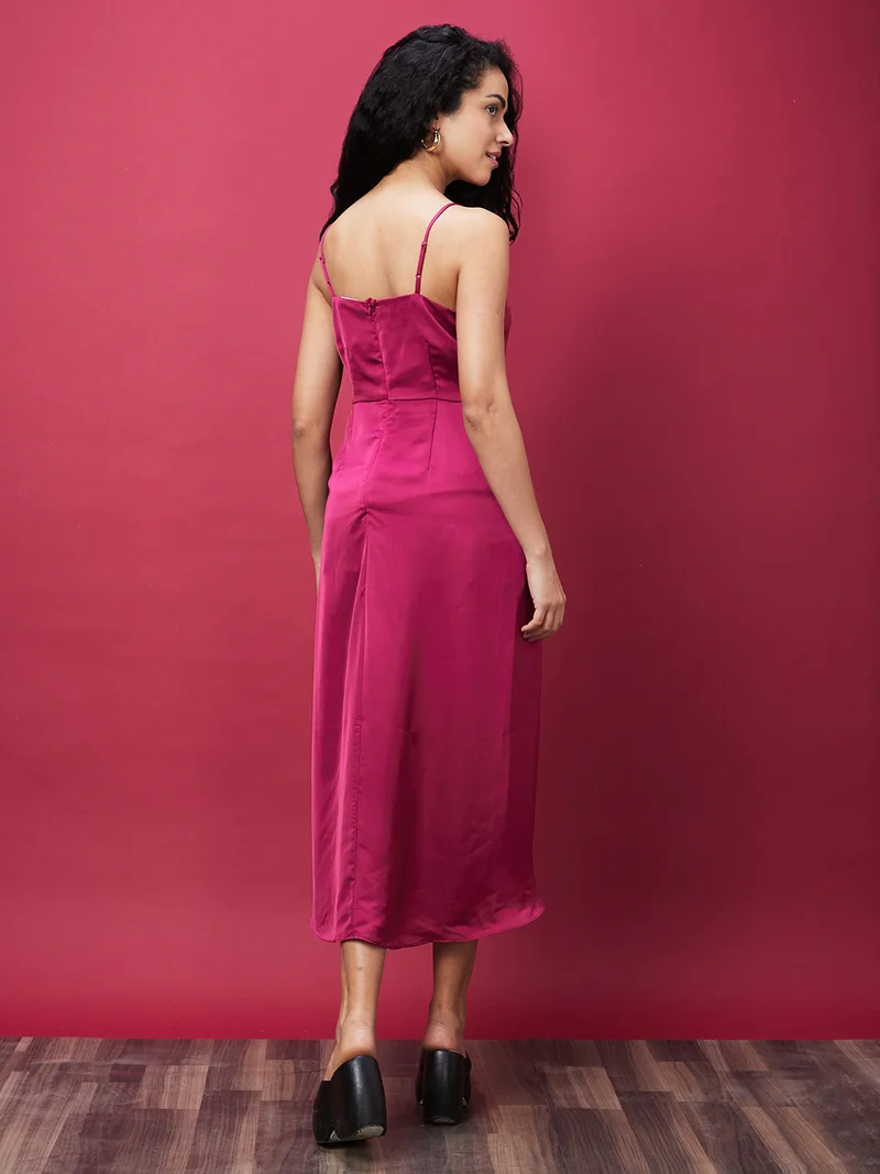 globus Women Pink Shoulder Straps A-Line Midi Dress