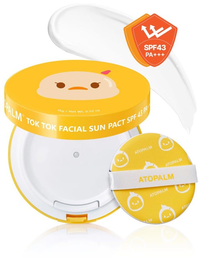 Atopalm Tok Tok Facial Sun Pact | Sun Cushion SPF43 PA+++ | Sunscreen Korean | For Dry and Sensitive Skin | Outdoor Sunscreen Compact | Moisturizing Spf Cushion Mineral Cream | Korean Skincare | 15g - Image 1