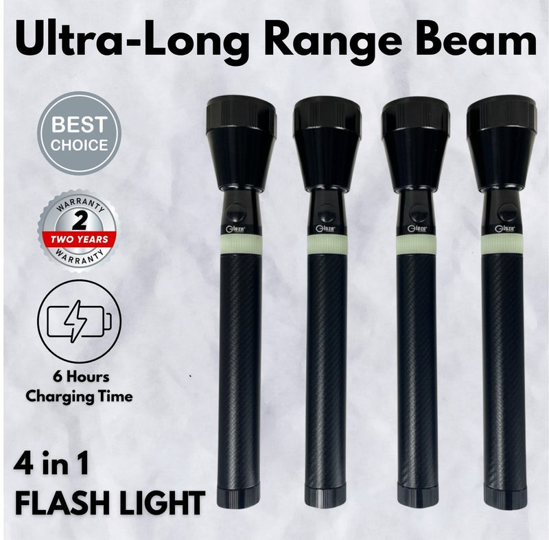 جليز جموعة مصابيح LED مكونة من 4 قطع، مصباح يدوي عالي القوة 50 واط فائق السطوع، مزود ببطارية قابلة لإعادة الشحن 18650، مدى طويل يصل إلى 1800 متر، جسم من الألمنيوم، مصباح محمول باليد مثالي للأنشطة الخارجية، الطوارئ والأمان - Image 4