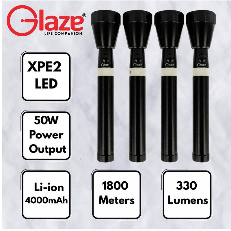 جليز جموعة مصابيح LED مكونة من 4 قطع، مصباح يدوي عالي القوة 50 واط فائق السطوع، مزود ببطارية قابلة لإعادة الشحن 18650، مدى طويل يصل إلى 1800 متر، جسم من الألمنيوم، مصباح محمول باليد مثالي للأنشطة الخارجية، الطوارئ والأمان - Image 5