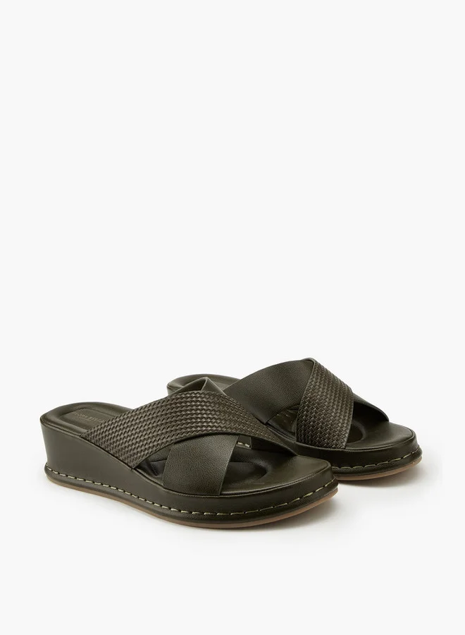Flora Bella By Shoexpress Textured Criss-Cross Slip-On Sandals