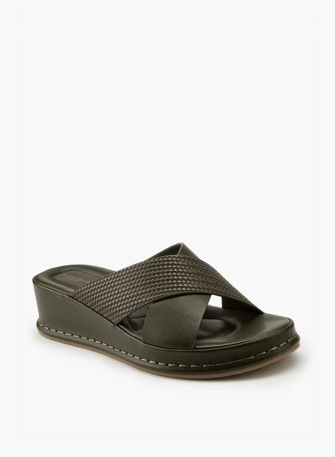Flora Bella By Shoexpress Textured Criss-Cross Slip-On Sandals