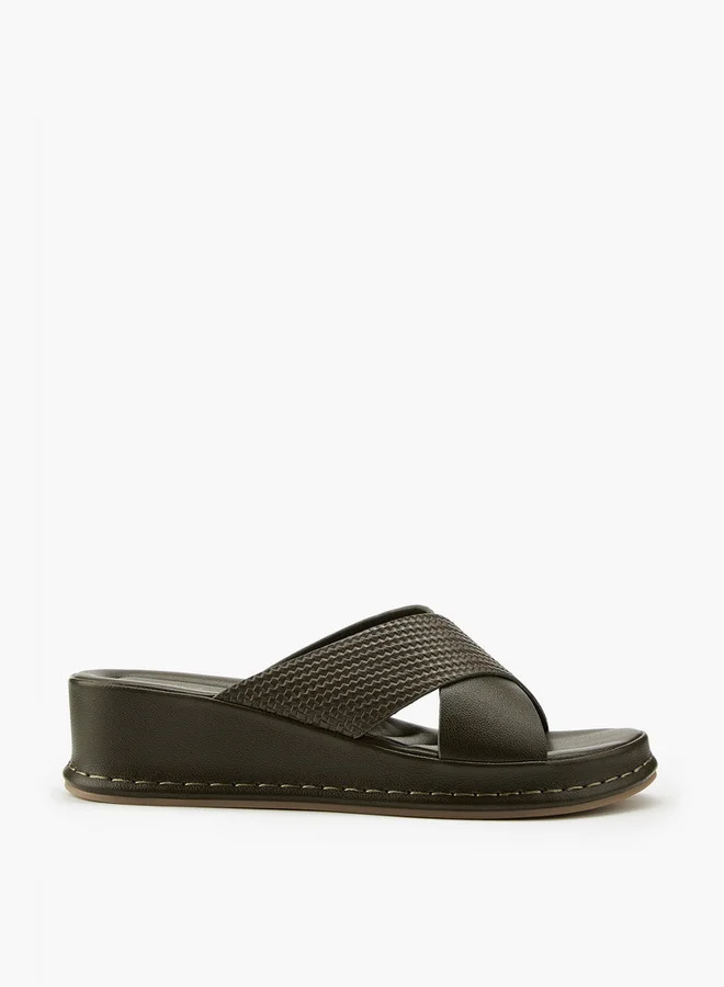 Flora Bella By Shoexpress Textured Criss-Cross Slip-On Sandals