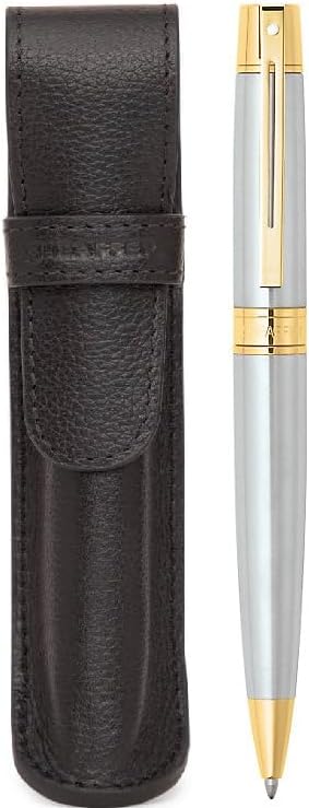 SHEAFFER Sheaffer 300 Chrome with Gold Trim Pen and Leather Pouch Gift Set Ballpoint  - Image 1