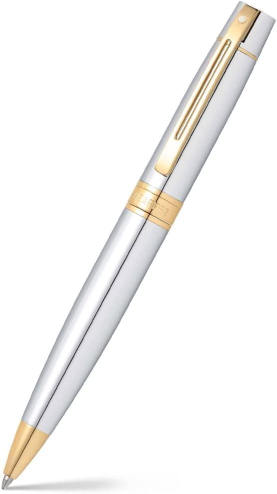 SHEAFFER Sheaffer 300 Chrome with Gold Trim Pen and Leather Pouch Gift Set Ballpoint  - Image 4