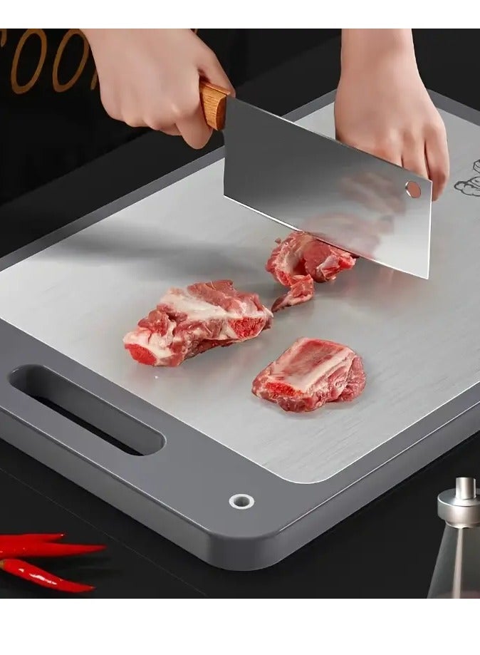 لوح تقديم من الفولاذ المقاوم للصدأ على الوجهين، لوح تقطيع منزلي مضاد للبكتيريا والعفن الفطري، لوح تقطيع سميك للمطبخ، المطبخ - Image 4