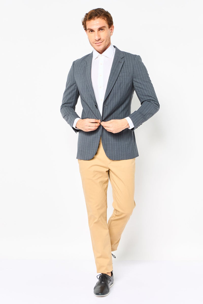 SELECTED Men Regular Fit Stripe Casual Blazer Jacket, Grey - Image 3