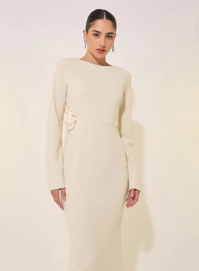Take Two Textured Flower Corsage A-Line Maxi Dress
