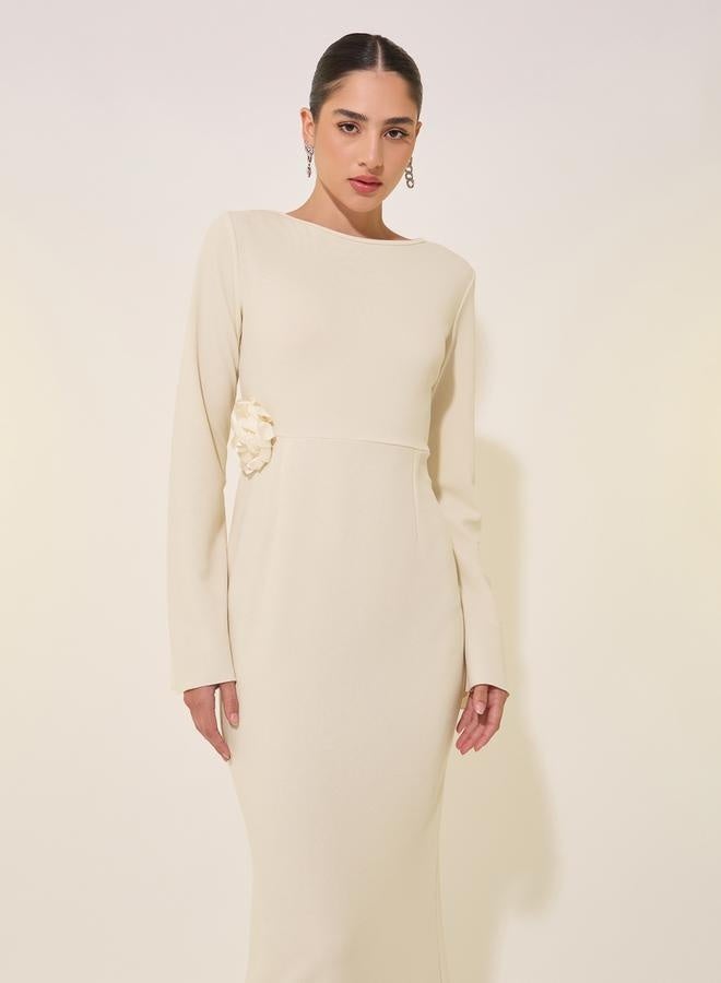 Take Two Textured Flower Corsage A-Line Maxi Dress  - Image 3