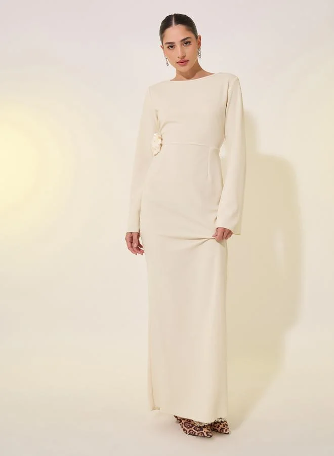 Take Two Textured Flower Corsage A-Line Maxi Dress