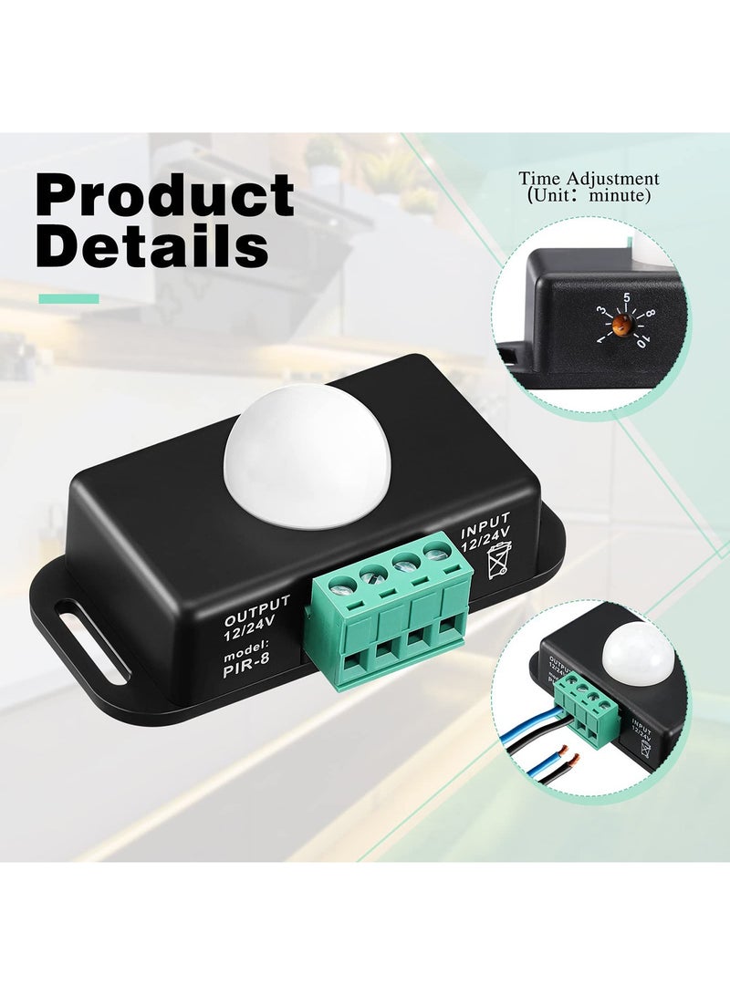 3 Packs 12 V 24 PIR Sensor Adjustable LED c Black Infrared Motion Detector Body Sensing Light Switch Controller with Embedded Probes for Flexible Strip Lights