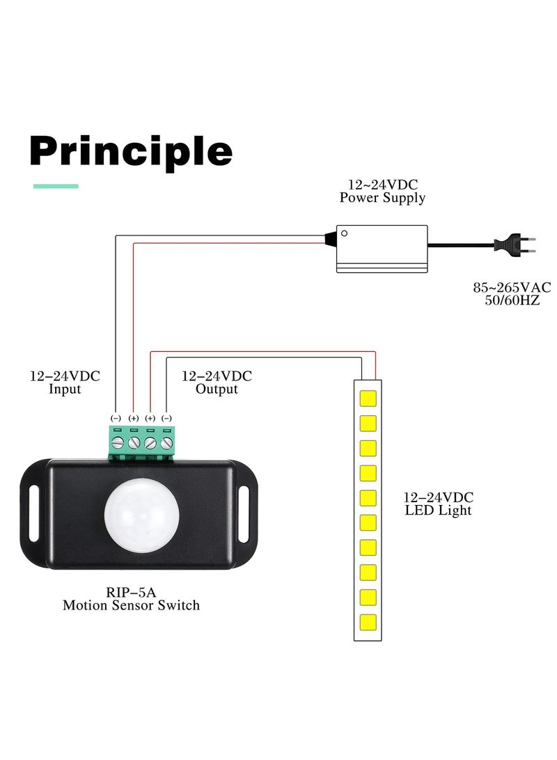 3 Packs 12 V 24 PIR Sensor Adjustable LED c Black Infrared Motion Detector Body Sensing Light Switch Controller with Embedded Probes for Flexible Strip Lights