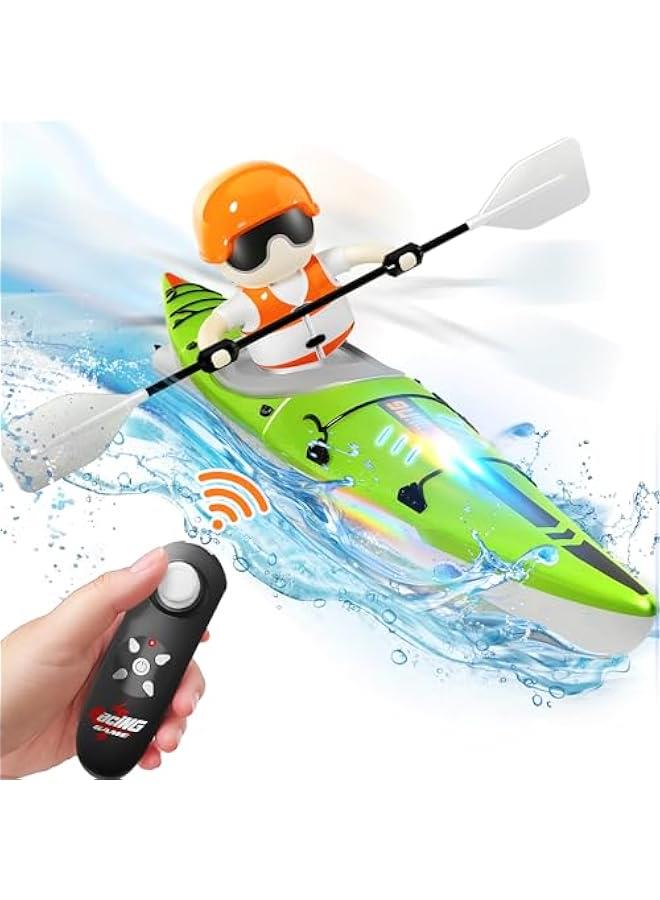 Kids Remote Control Boat Toy, Toddler RC Kayak Paddle Boats Bath Toys Boys 4-8-12, Water Racing W/Light Outdoor Pool Lake Bathtub, Birthday Gifts 5 6 7 9 10 Year Old Child Girl-Green - Image 1