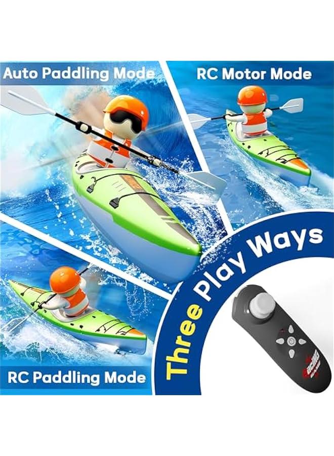 Kids Remote Control Boat Toy, Toddler RC Kayak Paddle Boats Bath Toys Boys 4-8-12, Water Racing W/Light Outdoor Pool Lake Bathtub, Birthday Gifts 5 6 7 9 10 Year Old Child Girl-Green - Image 2