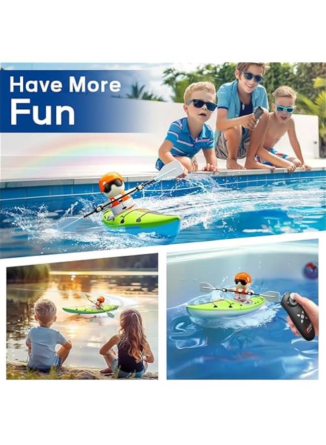 Kids Remote Control Boat Toy, Toddler RC Kayak Paddle Boats Bath Toys Boys 4-8-12, Water Racing W/Light Outdoor Pool Lake Bathtub, Birthday Gifts 5 6 7 9 10 Year Old Child Girl-Green - Image 5