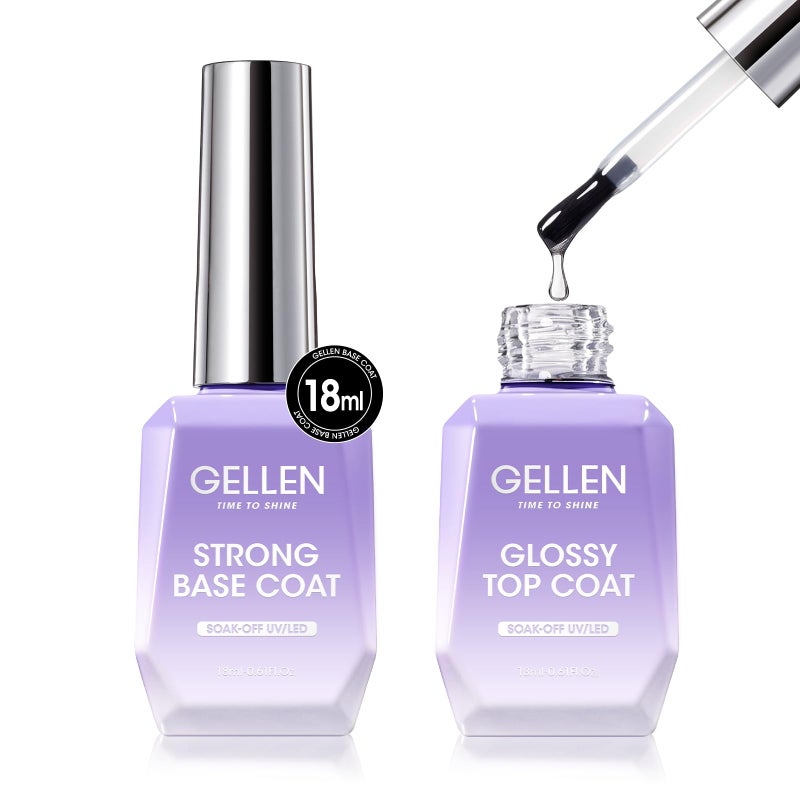 GELLEN Gel Top Coat and Base Coat 2 Pcs 18ml Superior Base Coat Top Coat Set No Wipe Soak Off Ultra Glossy Top Coat Gel Nail Polish UV LED Clear Nail Polish Long Lasting for 28+ Days - Image 1