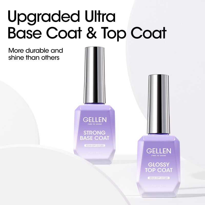 GELLEN Gel Top Coat and Base Coat 2 Pcs 18ml Superior Base Coat Top Coat Set No Wipe Soak Off Ultra Glossy Top Coat Gel Nail Polish UV LED Clear Nail Polish Long Lasting for 28+ Days - Image 2