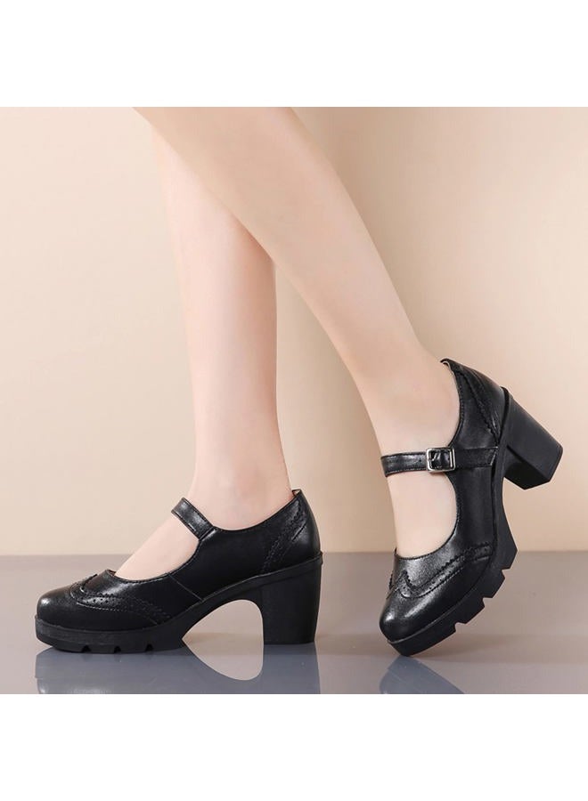 DADAWEN Women's Chunky Low Block Heels Mary Jane Closed Toe Work Pumps Comfortable Round Toe Oxfords Dress Wedding Shoes, Black, 7 - Image 3