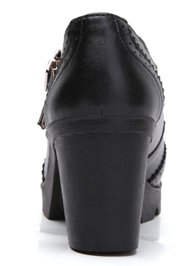 DADAWEN Women's Chunky Low Block Heels Mary Jane Closed Toe Work Pumps Comfortable Round Toe Oxfords Dress Wedding Shoes, Black, 7 - Image 4