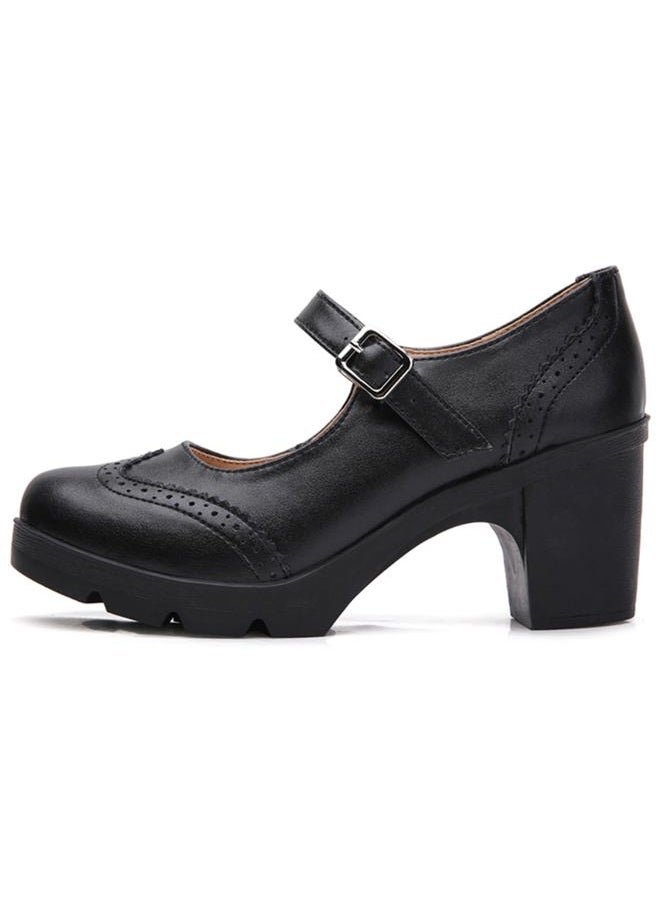 DADAWEN Women's Chunky Low Block Heels Mary Jane Closed Toe Work Pumps Comfortable Round Toe Oxfords Dress Wedding Shoes, Black, 7 - Image 5