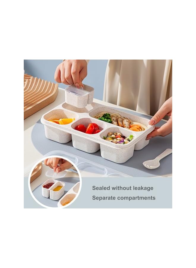 Green Tiger 4 Pack Snack Containers, Reusable Bento Snack Box, with 4 Sauce Container,5 Compartments Meal Prep Lunch Containers for Kids and Adults,Stackable Divided Food Storage Containers for School Work Travel - Image 2