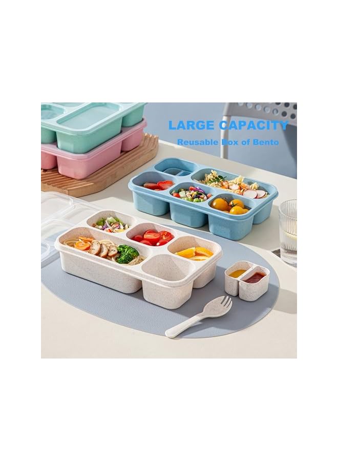 Green Tiger 4 Pack Snack Containers, Reusable Bento Snack Box, with 4 Sauce Container,5 Compartments Meal Prep Lunch Containers for Kids and Adults,Stackable Divided Food Storage Containers for School Work Travel - Image 5