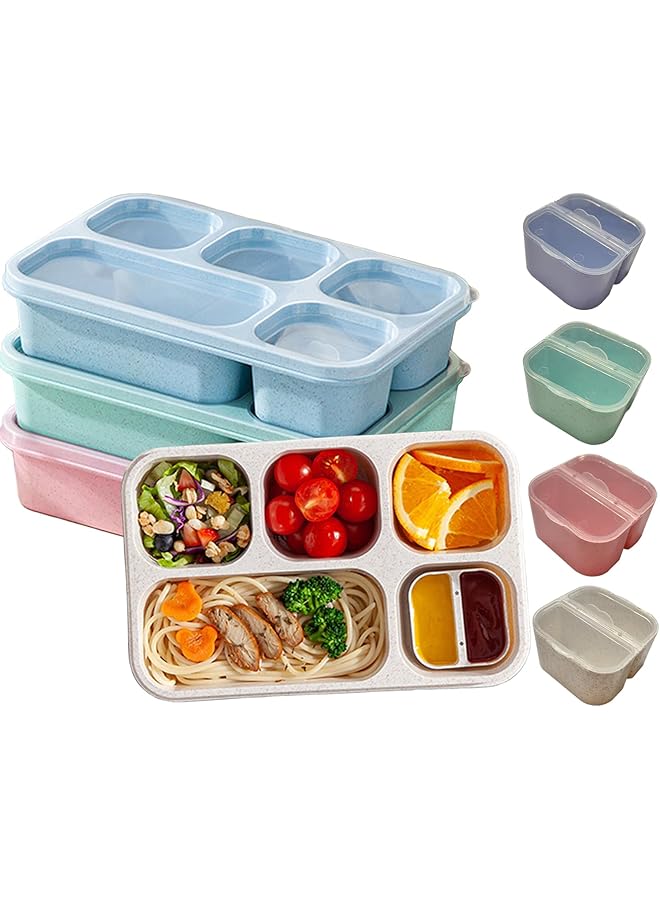 Green Tiger 4 Pack Snack Containers, Reusable Bento Snack Box, with 4 Sauce Container,5 Compartments Meal Prep Lunch Containers for Kids and Adults,Stackable Divided Food Storage Containers for School Work Travel - Image 1