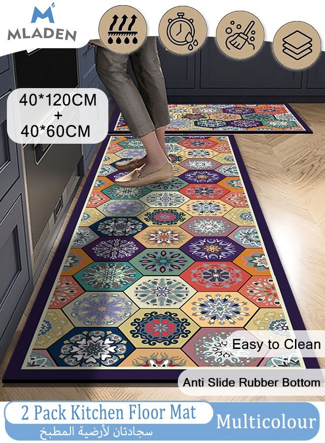 MLADEN 2Pack Kitchen Rug Mats Washable Kitchen Floor Mat Non-Skid Natural Rubber Kitchen Mats for Floor Runner Rugs Set for Floor Front of Sink, Hallway, Laundry Room 40*120CM+40*60CM  - Image 1