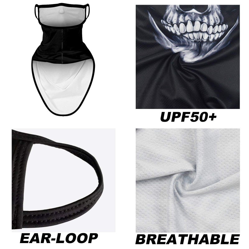Obacle Bandana Face Mask with Ear Loops Neck Gaiter Face Mask Scarf Face Cover for Men Women (Skull Neat Teeth Black Face) - Image 4