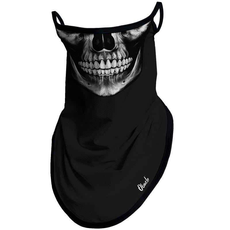 Obacle Bandana Face Mask with Ear Loops Neck Gaiter Face Mask Scarf Face Cover for Men Women (Skull Neat Teeth Black Face) - Image 1