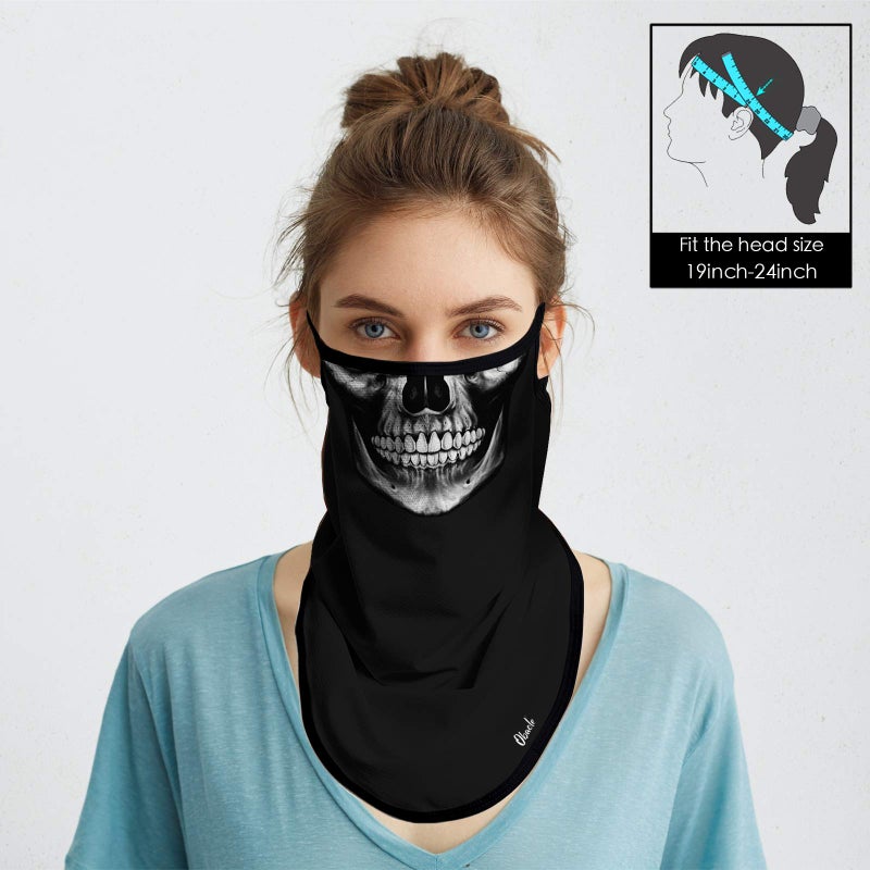 Obacle Bandana Face Mask with Ear Loops Neck Gaiter Face Mask Scarf Face Cover for Men Women (Skull Neat Teeth Black Face) - Image 3