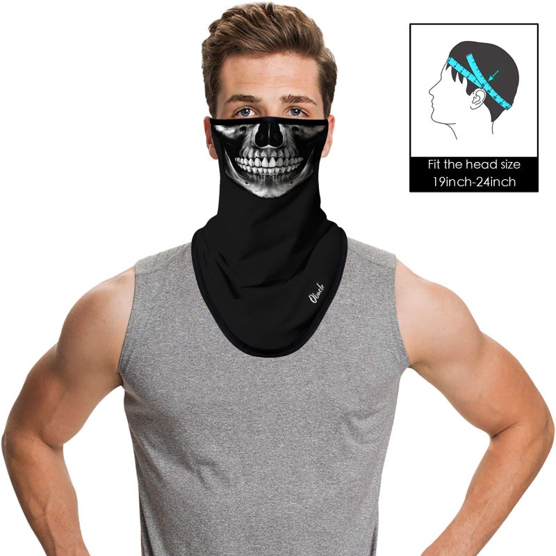 Obacle Bandana Face Mask with Ear Loops Neck Gaiter Face Mask Scarf Face Cover for Men Women (Skull Neat Teeth Black Face) - Image 2