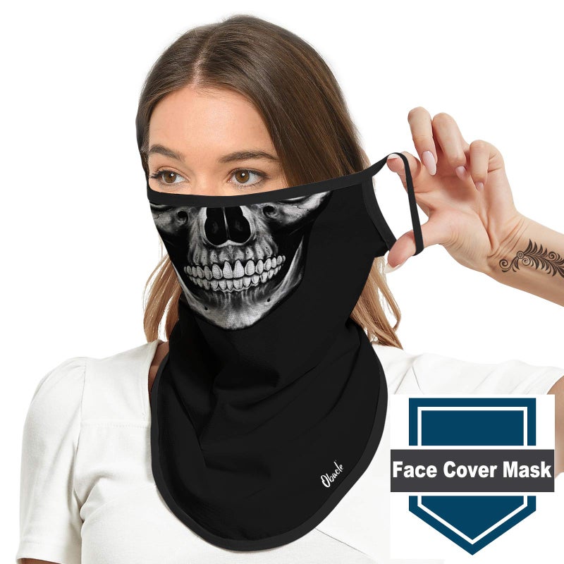 Obacle Bandana Face Mask with Ear Loops Neck Gaiter Face Mask Scarf Face Cover for Men Women (Skull Neat Teeth Black Face) - Image 5