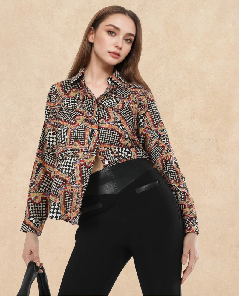 Rareism Women's Full Sleeve Multi Printed Top