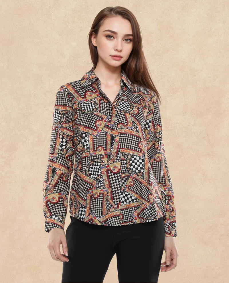 Rareism Women's Full Sleeve Multi Printed Top