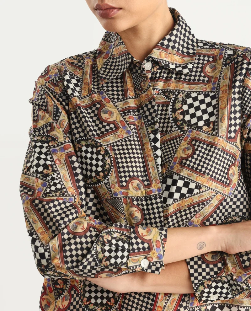 ريريزم بلوزة نسائية بأكمام كاملة وطبعة متعددة