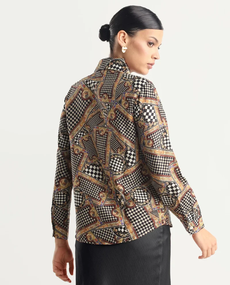 ريريزم بلوزة نسائية بأكمام كاملة وطبعة متعددة