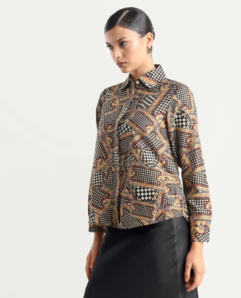 ريريزم بلوزة نسائية بأكمام كاملة وطبعة متعددة