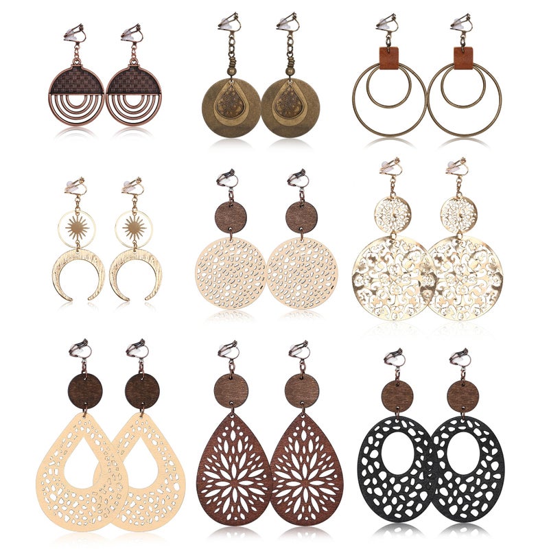 Thunaraz Clip on Dangle Earrings for Women - Bohemian Trendy Clip on Earrings Lightweight Comfortable Earrings Hypoallergenic Drop Clip ons for Non-pierced Ears Disc Teardrop Earrings - Image 1