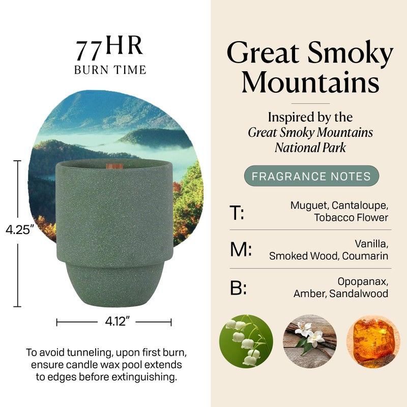 Paddywax Parks, Great Smoky Mountains Scented Candle in Ceramic Jar with Crackling Wood Wick, Soy Candle with Approx. 77 Hour Burn Time, Decorative Gift Candles for Home, Maplewood & Moss Scent, 11 oz - Image 3