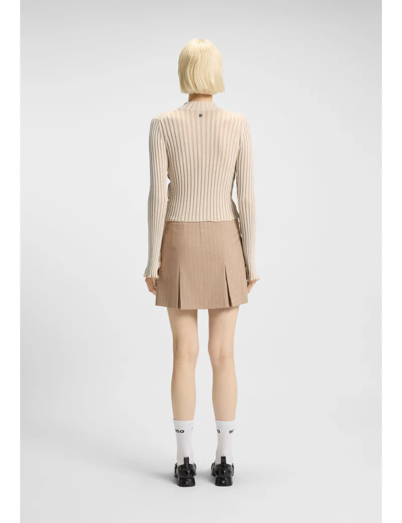 HUGO Mock-neck sweater in ribbed cotton with frilled seams