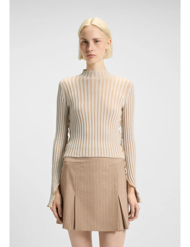 HUGO Mock-neck sweater in ribbed cotton with frilled seams