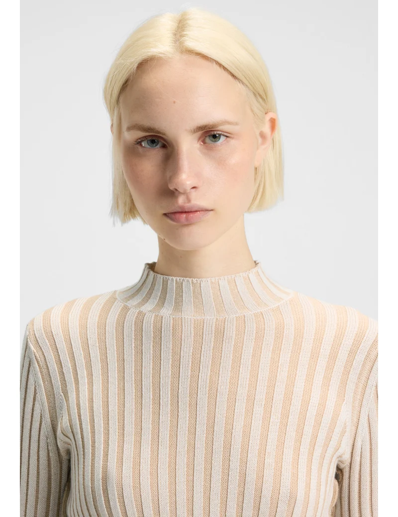 HUGO  Mock-neck sweater in ribbed cotton with frilled seams for Women | Best Price UAE