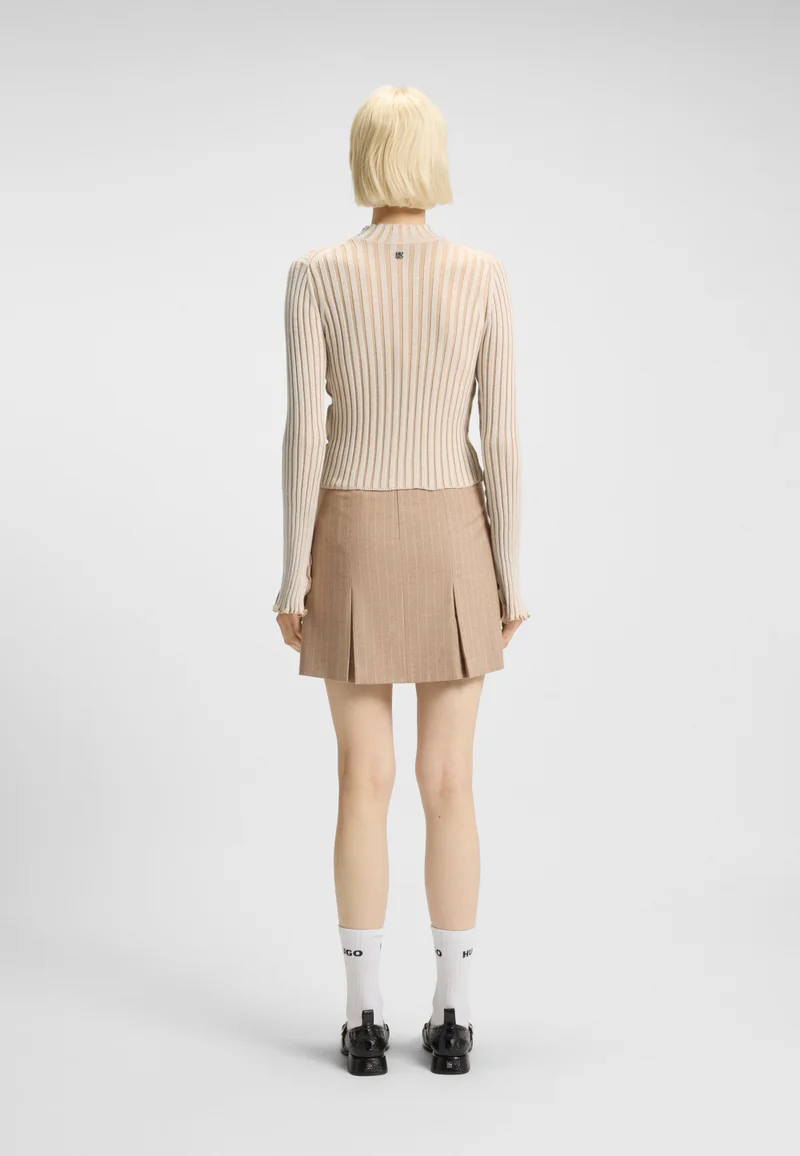 HUGO Mock-neck sweater in ribbed cotton with frilled seams