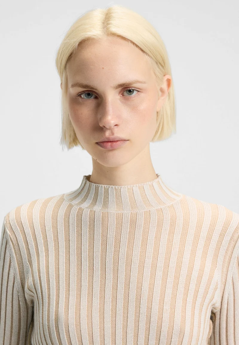 HUGO Mock-neck sweater in ribbed cotton with frilled seams
