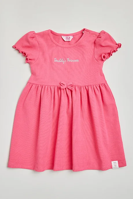 R&B Embroidered Dress with Crew Neck and Short Sleeves